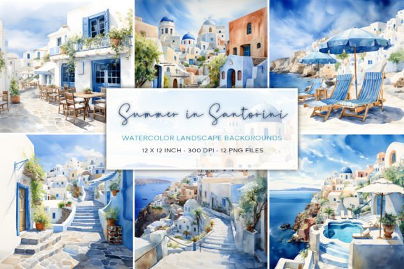 Capturing the Aegean Light: Santorini Watercolor Backgrounds