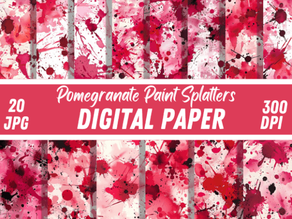 Pomegranate Paint Splatters Backgrounds: Dynamic Digital Assets