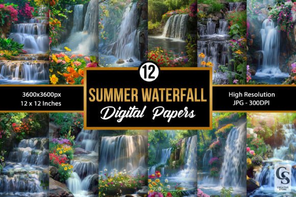 Summer Floral Waterfall Backgrounds: Digital Papers for Your Projects