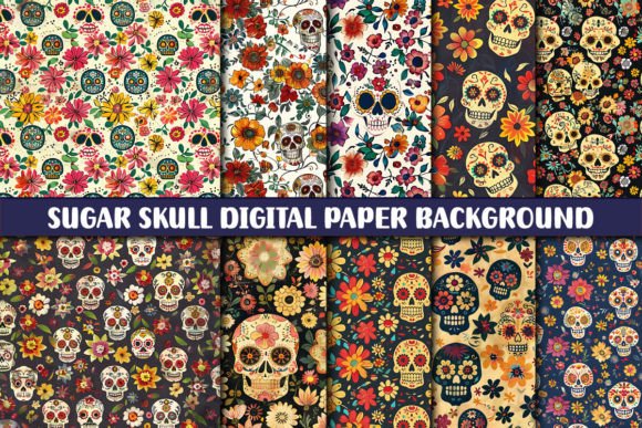 Unlock Vibrant Creativity with Sugar Skull Digital Paper Backgrounds